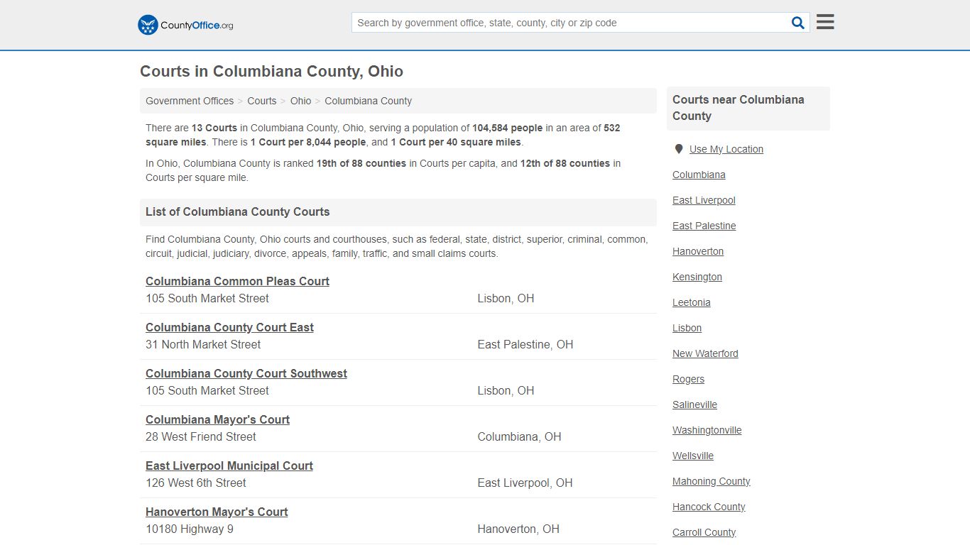 Courts - Columbiana County, OH (Court Records & Calendars)